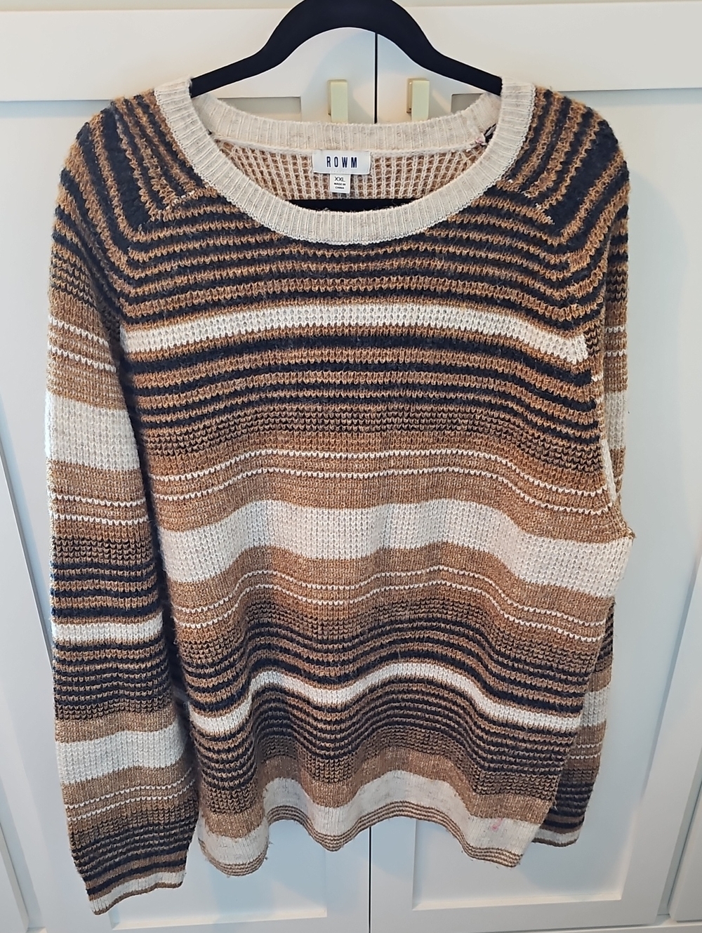 ROWM Striped Crewneck Sweater in Brown, Cream & Black